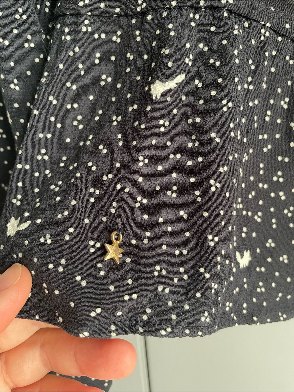 DES PETITS HAUTS Black Long Sleeve Peplum Button Top with White Micro Print - Picture 7 of 15